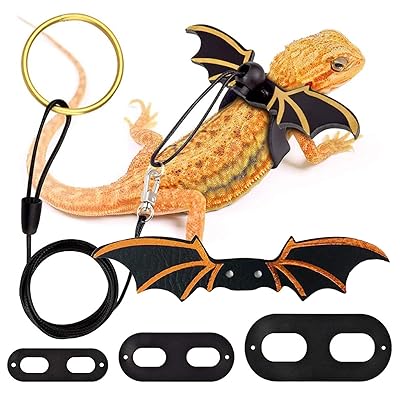トカゲ用ハーネス 爬虫類 リード 3サイズ 調節可能 コウモリの翼 小動物 ペットハーネスリード 蜥蜴 牽引ロープ お出かけ 散歩用 ハロウィン (ブラック)