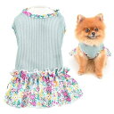 犬服 小型犬 春夏 ニット花柄 ワンピース お姫様 簡単着脱 女の子猫服 洋服,グリーン,L