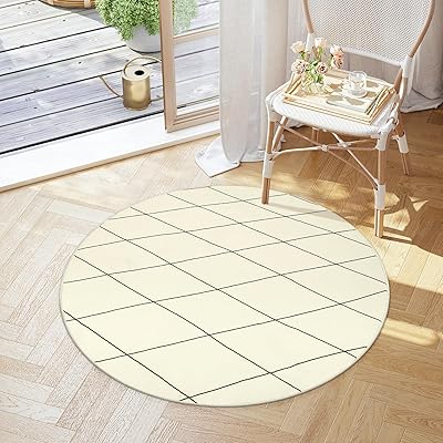 ラグマット 円形 ラグ 100cm チェアマット 洗える 北欧風 オールシーズン適用 幾何学柄 ふわふわ 滑り止め ホットカーペット対応 防音 抗菌防臭 キッチン ダイニング カーペット アンティーク アイボリー