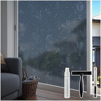 遮光フィルム 遮光シート チューリップ柄 窓ガラス目隠しフィルム マジックミラー 目隠し 窓 フィルム 水で貼る 剥がせる 遮光断熱 飛散防止 uvカット 紫外線カット 日差し対策 浴室 風呂 玄関（ブラック，45x200cm）