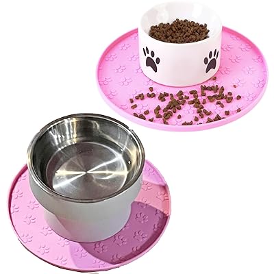 ペットマット 食事マット 犬用餌やり・水やり用品 抗菌 ペットマット 防水 溢れ止め 清潔 便利 中 小型猫犬用 (2パックピンク)