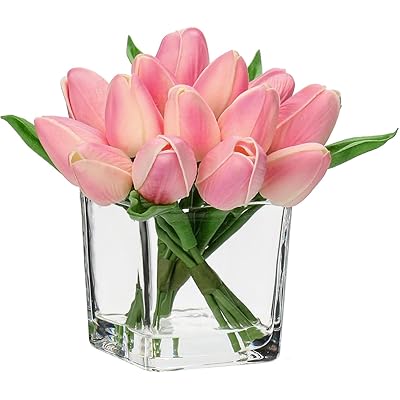 造花 花束 アートフラワー チューリップ 花瓶付き 14本 インテリア 枯れない花 母の日 ギフト 家 事務所 店 喫茶店 結婚式 ピンク