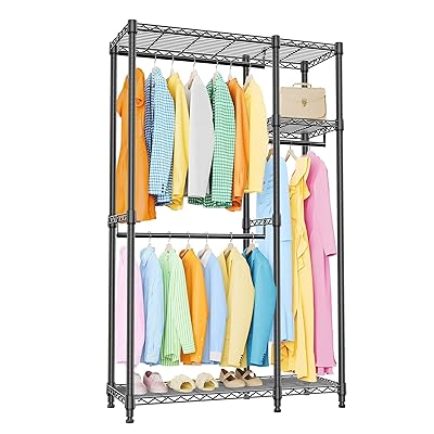ハンガーラック スリム 棚付き 2つの組み合わせ 耐久性 頑丈 洋服ラック 突っ張りポール ワイヤーハンガー 防錆 金属製自立式 クローゼットワードロー コート...