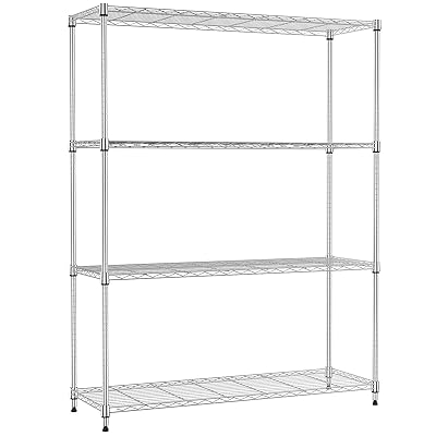 スチールラック 4段 高さ伸縮メッシュ 収納棚 防錆加工 パイプ棚 スリム ポール径19.1mm パーツ対応 全体耐荷重400kg 幅115×奥行40×高さ150.8cm 頑丈 ワイヤーシェルフ メタルラック クロムメッキ オシャレでかわいい 業務用