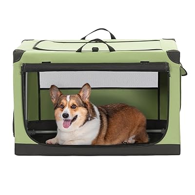 楽天NEXTMARTソフトクレート ペットケージ 犬用クレート 中型ペット 折り畳み ペットハウス 猫犬兼用 組み立て簡単 カバーが取り外し可能 ハンドル付き ポケット付き 持ち運び 3つの出し入れ口 通気 しっかり アウトドア 急に来客時 病院 キャンプ M グリーン
