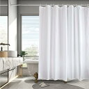 シャワーカーテン 210cm丈 防カビ 防水 ユニットバス ロング丈 お風呂カーテン 軽量 速乾 ポリエステル製 ホテル 高級 無地 白 バス用品 リング付き ホワイト幅180cm(3)