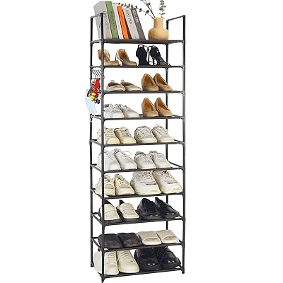 シューズラック 10段 最新防塵版 靴収納 シューズラックスリム 省スペース 進化した不織布 靴棚 寝室/玄関に靴を効率収納 靴入れ 組み立て式 幅約45×奥行28×高さ175cm（10段、ブラック）