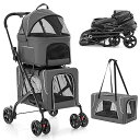 BestBuy ペットカート ペットキャリー 分離型 折りたたみ式 耐荷重30Kg 多匹飼い向け 犬用ベビーカー ドッグカート 犬用 猫用 ペットバギー 多頭 安全装置付 前輪360°回転 後輪ブレーキ付き 小型犬 中型犬 老犬 介護用 犬猫兼用 マ(4)