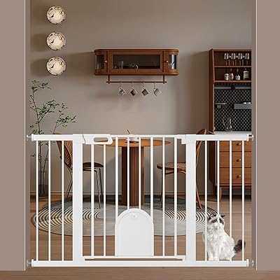 ベビーゲート ペットドア付き ペットゲート 高さ76cm 猫 犬 ゲート 猫 脱走防止 ゲート 猫が通れる 階段上 猫 ドア ベビーフェンス 突っ張り式 ダブルロック 開閉式 赤ちゃんゲート ベビーガード 玄関 階段 キッチン(ホワイト,75-131 ベビーゲート ペットドア付き ペットゲート 高さ76cm 猫 犬 ゲート 猫 脱走防止 ゲート 猫が通れる 階段上 猫 ドア ベビーフェンス 突っ張り式 ダブルロック 開閉式 赤ちゃんゲート ベビーガード 玄関 階段 キッチン(ホワイト,75-131
