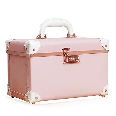ポータブルメイクアップトレインケース コスメティックオーガナイザーケース レザー収納ボックス コンビネーションロック付き