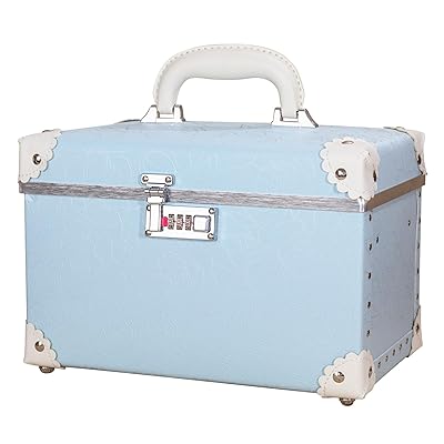 ポータブルメイクアップトレインケース コスメティックオーガナイザーケース レザー収納ボックス コンビネーションロック付き