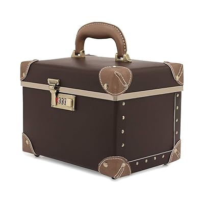 ポータブルメイクアップトレインケース コスメティックオーガナイザーケース レザー収納ボックス コンビネーションロック付き