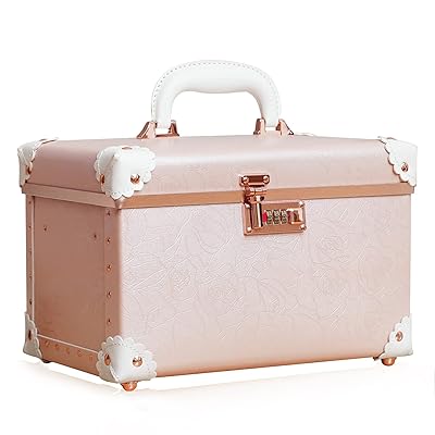 ポータブルメイクアップトレインケース コスメティックオーガナイザーケース レザー収納ボックス コンビネーションロック付き