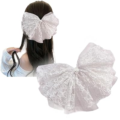 ヘアクリップ バレッタ ヘアリボン メッシュ レース 大き目蝶結び 優しい エレガント クリップ 髪飾り 髪留め 上品 クリスタル ヘアアクセサリー おしゃれ 結婚式 通勤 通学 パーティー お祝い 卒業式