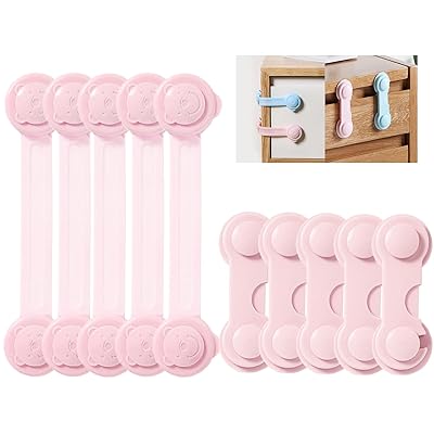 【10本セット】チャイルドロック ベビーガード 引出しロック ドアロック ピンク 赤ちゃん 子供 安全 回転式 多機能 剥がせる 猫いたずら防止 地震対策 扉ロック 戸棚 引き戸 冷蔵庫 食器棚 便座 網戸 タンス ストッパー 家具を傷つけない 2種