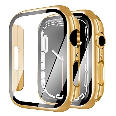 対応 Apple Watch 10 ケース アップルウォッチ10 カバー PC素材 光沢式 アップルウォッチ ケース ガラスフィルム 一体型 日本旭硝子材 二重構造 アップルウォッチ カバー 全面保護 強化ガラス キズ防止(46mm,ゴールド)