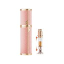 アトマイザー 香水 アトマイザー 底部充填5ml 高級レザーケース・携帯用ミニ ポータブル クイック 香水噴霧器 ワンタッチ補充 漏れない コンパクトデザイン 小分けボトル 旅行 デート 仕事 香水 ミニボトル男女兼用 (ピンク(金))