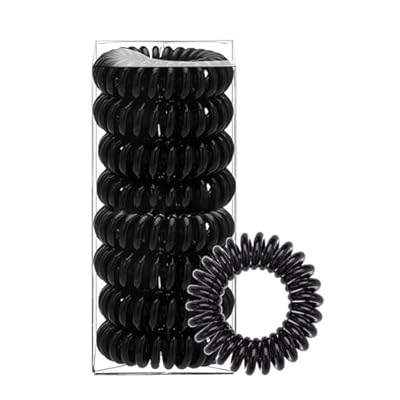 スパイラルヘアゴム 電話コード型ヘアゴム ポニーテール スプリングゴム コイルヘアネクタイ ヘアコイル 丈夫 跡がつかない (ブラック 8点セット)