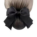 バレッタ シニヨンネット付き お団子ネット レディース ヘアアクセサリー 女性 まとめ髪 髪留め 髪飾り ヘアアレンジ リボンおしゃれ 接客フォーマル オフィス ブラック (大きなリボンー細い網)