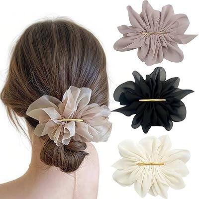 バレッタ おしゃれ 大人 可愛い 髪飾り 髪留め チュールレース調 ヘアクリップ ヘアピン ヘアアクセサリー 大きめ 小さめ ハーフアップ 大きめ花モチーフ 着物 浴衣 結婚式 日常 通勤 3色セット