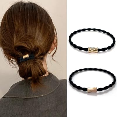 ヘアゴム 黒 髪ゴム 跡がつかないヘアゴム 髪飾り おしゃれ 大人 マット金具付き ゴールド ヘアアクセサリー 黒 飾り付き 御洒落 髪 ゴム アクセサリー 2...