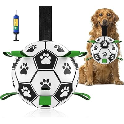 ストラップ付き犬用おもちゃボール、インタラクティブな犬用おもちゃ、水、庭、屋外用の楽しい犬用フットボール (Large)