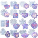 シリコンモールド 流砂型 ペンダント 16種類セット 五芒星 ハート 雲 花 猫 クラウン レジン ネックレス キーホルダー ストラップ アクセサリーパーツ D...