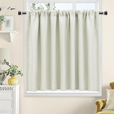 遮光 カフェカーテン 小窓用 45cm丈 遮熱 断熱 アイボリー 1級遮光 高密度布製 目隠し 無地 UVカット 防寒 保温 省エネ 洗える 間仕切り 厚手 キッチン 浴室 トレイ 子供部屋 廊下 1枚入