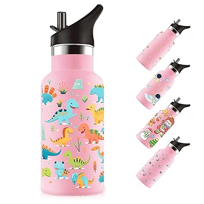 ストロー付き水筒 350ml 子供用 可愛いイラスト 二重構造 304ステンレス製 保温・保冷対応 漏れ防止 軽..