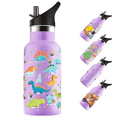 ストロー付き水筒 350ml 子供用 可愛いイラスト 二重構造 304ステンレス製 保温・保冷対応 漏れ防止 軽..