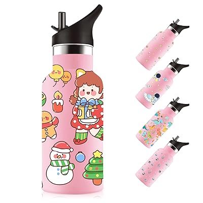 ストロー付き水筒 350ml 子供用 可愛いイラスト 二重構造 304ステンレス製 保温・保冷対応 漏れ防止 軽..