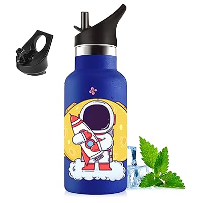 ストロー付き水筒 350ml 子供用 可愛いイラスト 二重構造 304ステンレス製 保温・保冷対応 漏れ防止 軽..