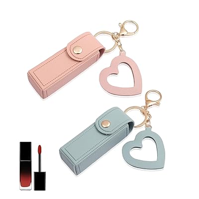 リップケース 2個セット リップポーチ 口紅 キーホルダー ミニ口紅バッグ リップケース 持ち運び PUレザー 口紅ケース ミラー付き かわいい お洒落 持ち便利 (ピンク+ブルー)