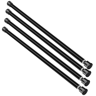 シャワーカーテンロッド 錆びない 滑り止め 調節可能 突っ張りカーテンロッド ドリル不要 高耐久 スプリングテンション 13TD16-28BLKx4