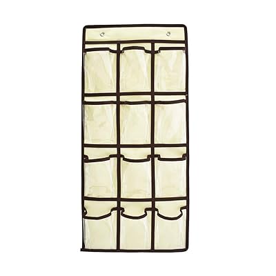 ウォール ポケット カレンダーポケット クリア 壁掛け 収納 ポケット 透明ポケットカレンダー 吊り下げ ポケット クローゼット 小物 収納 ポケット 収納袋 フック付き 2サイズ 12/36 ポケット (ブラウン,12格)