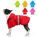 犬用レインコート - 防水調節可能な反射型ジャケット 小型犬中型犬大型犬用 軽量通気性 ポンチョスリッカー 帽子付 散歩用 着脱簡単 梅雨対策 (S, 赤)