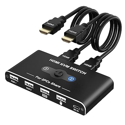 KVMスイッチ HDMI 2入力1出力 KVM USB 切替器 パソコン2台モニター1台切り替え パソコン2台 キーボード..
