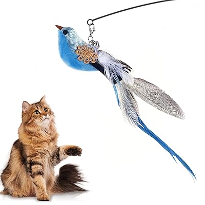 猫じゃらし 鳥 猫 おもちゃ 羽 ねこじゃらし 羽のおもちゃ 頑丈 一人遊び 猫の玩具 鈴付き 釣り竿 おしゃれ ユニークなデザイン 夢中になる ブルー