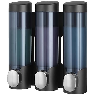 シャンプーディスペンサー 壁掛け マグネット シャンプーボトル 風呂 ソープディスペンサー 両面テープ 強力 粘着 (ブラック 3連 x 340ml)