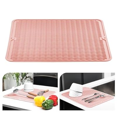 シンクマット 流し台 シリコン 断熱 滑り止め 水切り 乾燥マット排水 耐熱 流し保護 調理台 シンクライナー 台所 キッチン 食卓 抗菌 耐熱温度230度 (ピンク, 30*40CM)