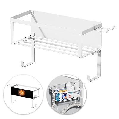 洗濯機横 マグネット ラック ホースホルダー付き 多機能 収納ラック 給水ホースが収納 ブラック