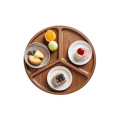 トレー 木製トレー 食事トレー 木製トレイ お盆 キッチントレー 小物入れ 卓上収納 調味料置き カフェ 茶道具 (直径21cm仕切り~円形)
