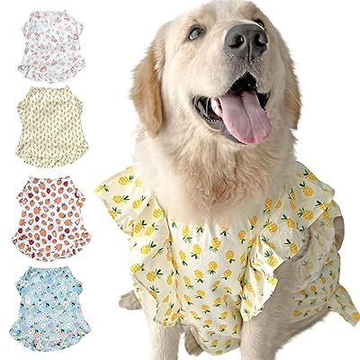 犬服 tシャツ ドッグウェア 犬用ワンピース 可愛い服 春 夏 中型犬 大型犬 おしゃれ 涼感素材 薄手 通気 日焼け防止 脱毛保護 散歩・外出に最適（パイナップル柄 LL）