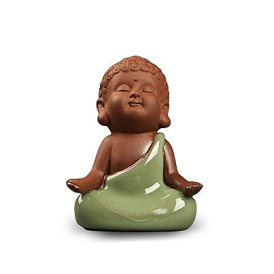 お釈迦様 オブジェ お釈迦 かわいい 仏像 陶器 座禅 如来像 ミニ (タイプ7 手を上げて-グリーン)