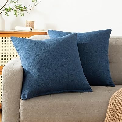 クッションカバー 65 x 65cm 2枚セット 北欧 おしゃれ 綿麻テクスチャー リネン風 ピーチスキン ソフトタッチ 座布団カバー ソファ背当て 装飾枕カバー ロイヤルブルー