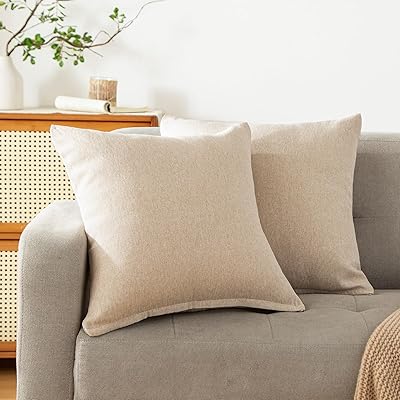 クッションカバー 65 x 65cm 2枚セット 北欧 おしゃれ 綿麻テクスチャー リネン風 ピーチスキン ソフトタッチ 座布団カバー ソファ背当て 装飾枕カバー ナチュラルベージュ