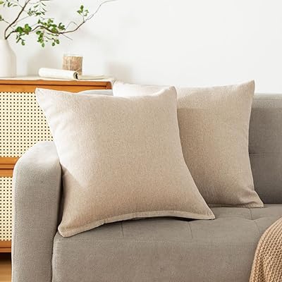 クッションカバー 60 60 座布団カバー 60 x 60cm 2枚セット 北欧 おしゃれ 綿麻テクスチャー リネン風 ピーチスキン ソフトタッチ ソファ背当て 装飾枕カバー ナチュラルベージュ