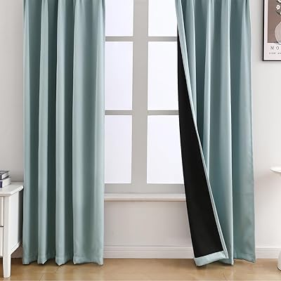 カーテン 遮光カーテン 1級遮光 2枚組 黒裏地 断熱 防寒 防音 省エネ 厚手 無地 おしゃれ 洗える 寝室 リビング用(スカイブルー，丈150 cm x 幅100 cm)