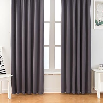 カーテン 遮光カーテン 1級遮光 2枚組 断熱 防寒 防音 省エネ 厚手 無地 おしゃれ 洗える 寝室 リビング用(グレー，丈150 cm x 幅100 cm)