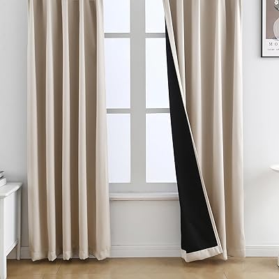 カーテン 遮光カーテン 1級遮光 2枚組 黒裏地 断熱 防寒 防音 省エネ 厚手 無地 おしゃれ 洗える 寝室 リビング用(カーキ，丈170cm x 幅100 cm)